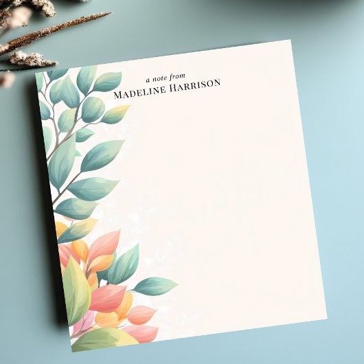 Elegante Pastel Blätter Botanischer Personalisiert Notizblock