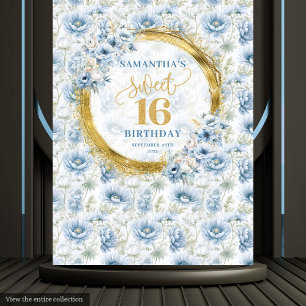 Elegante Pastel Blue 16 . Geburtstag Gold Glitzer Wandteppich