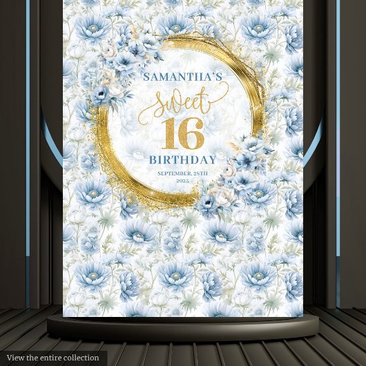 Elegante Pastel Blue 16 . Geburtstag Gold Glitzer Wandteppich