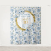 Elegante Pastel Blue 16 . Geburtstag Gold Glitzer Wandteppich (Vorderseite)