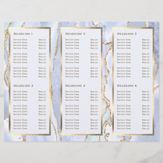 Elegante Pastel Blue and Gold Agate Broschüre (Rückseite)