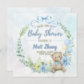 Elegante Pastel Blue and White Baby Shower Einladung (Vorne/Hinten)