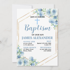 Elegante Pastel Blue Floral Taufen Einladung