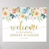 Elegante Pastel Blue Floral Wedding Willkommen Poster (Vorne)