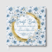 Elegante Pastel Blue Flowers Gold Glitzer Hochzeit Gästebuch (Vorderseite)