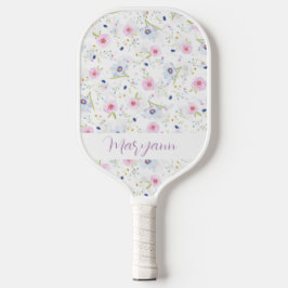 Elegante Pastel Blue Pink Blume Personalisiert Pickleball Schläger