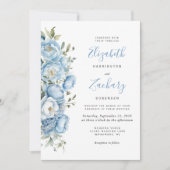Elegante Pastel Blue Watercolor Blühende Hochzeit Einladung (Vorderseite)
