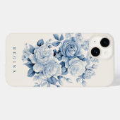 Elegante Pastel Blue Watercolor Rose Personalisier Case-Mate iPhone Hülle (Rückseite (Horizontal))