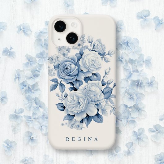 Elegante Pastel Blue Watercolor Rose Personalisier Case-Mate iPhone Hülle