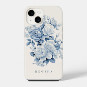 Elegante Pastel Blue Watercolor Rose Personalisier iPhone 14 Hülle