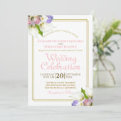 Elegante Pastel Blume Gold und Rosa Hochzeit Einladung (Stehend Vorderseite)