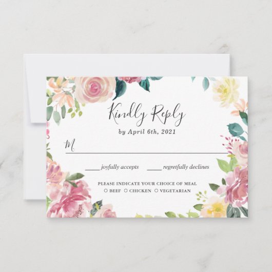 Elegante Pastel Blush Garden Floral Wedding RSVP (Vorderseite)