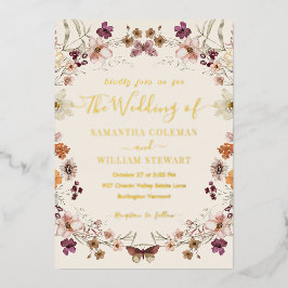 Elegante Pastel Boho Wildblume Moderne Hochzeit Folieneinladung