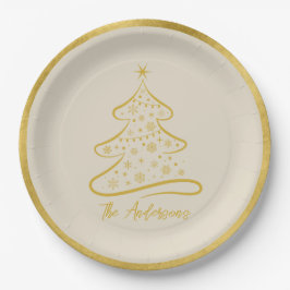 Elegante Pastel Bone Beige Gold Weihnachtsbaum Pappteller