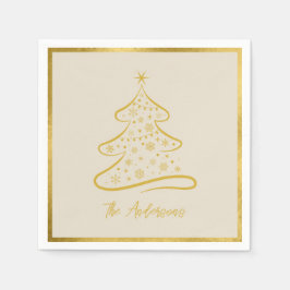 Elegante Pastel Bone Beige Gold Weihnachtsbaum Serviette