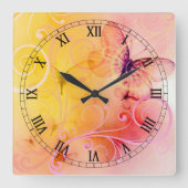 Elegante Pastel Butterflies und Wirbel Quadratische Wanduhr (Vorderseite)
