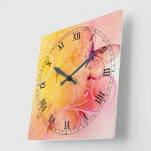 Elegante Pastel Butterflies und Wirbel Quadratische Wanduhr (Winkel)