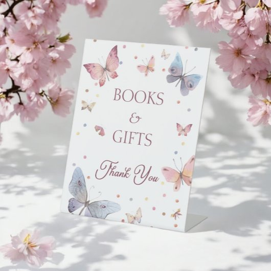 Elegante Pastel Butterfly Bücher und Geschenke Zei Sockelschild