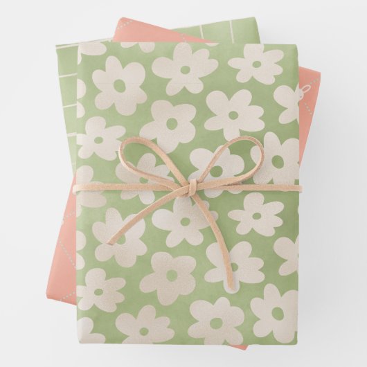 Elegante Pastel Daisy Blume Bunny Spring Oster Geschenkpapier Set (Beispiel)
