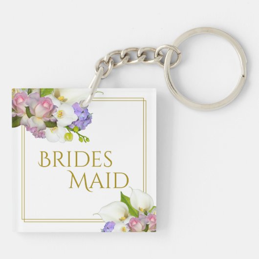 Elegante Pastel Floral Bridesmaid Gastgeschenk Hoc Schlüsselanhänger (Rückseite)