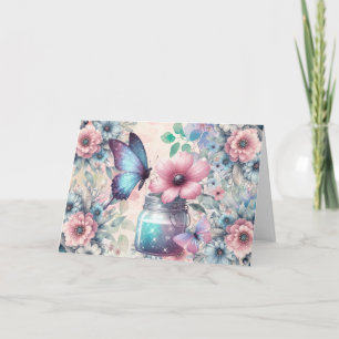 Elegante Pastel Floral Butterfly Note Card Feiertagskarte