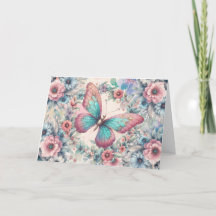 Elegante Pastel Floral Butterfly Note Card