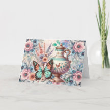 Elegante Pastel Floral Butterfly Note Card