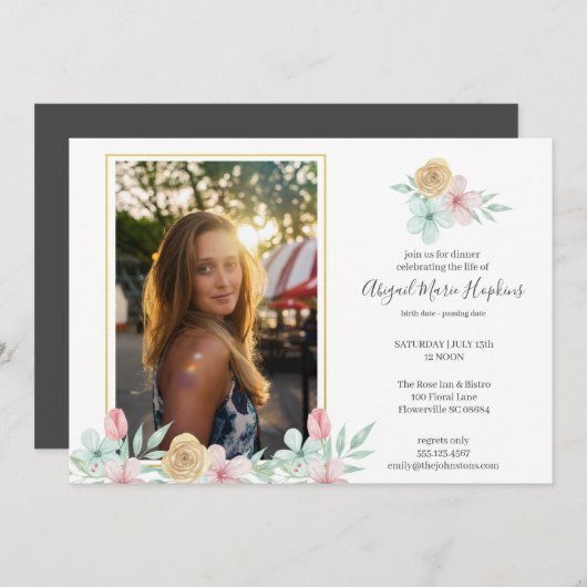 Elegante Pastel Floral Feier zum Leben Beerdigung Dankeskarte (Vorne/Hinten)