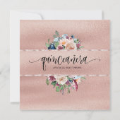 Elegante Pastel Floral und Rose Gold Quinceñera Einladung (Rückseite)
