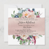 Elegante Pastel Floral und Rose Gold Quinceñera Einladung (Vorderseite)
