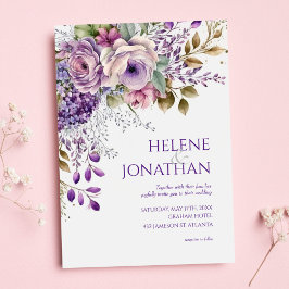 Elegante Pastel Floral Wasserfarbe Lila Hochzeit Einladung