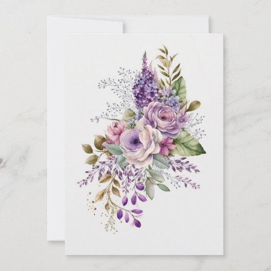 Elegante Pastel Floral Wasserfarbe Lila Hochzeit Einladung (Rückseite)