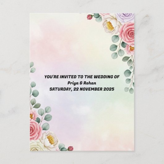 Elegante Pastel Floral Wedding Einladung Postkarte (Vorderseite)
