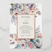 Elegante Pastel Garden Hochzeit der Blumen Folieneinladung (Vorderseite)