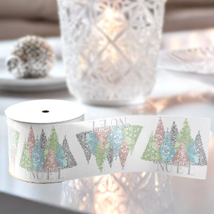 Elegante Pastel Glitzer Bäume Weihnachten Ripsband