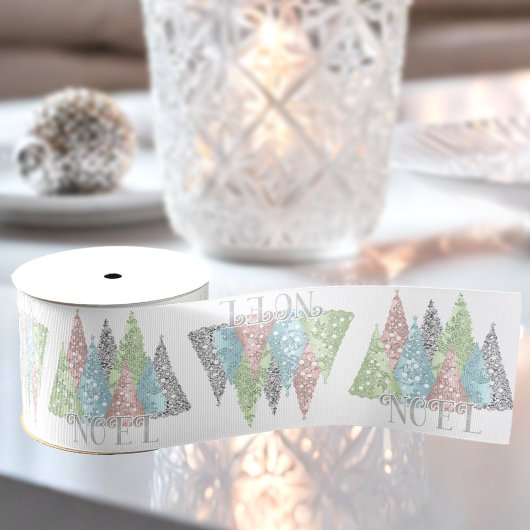 Elegante Pastel Glitzer Bäume Weihnachten Ripsband