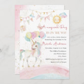 Elegante Pastel Gold Unicorn Einladung (Vorne/Hinten)