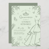 Elegante Pastel Green Sage Quinceanera Einladung (Vorne/Hinten)
