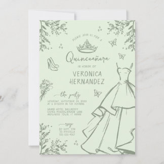 Elegante Pastel Green Sage Quinceanera Einladung