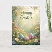 Elegante Pastel Happy Osterfest mit Blume und Eier Karte (Vorderseite)