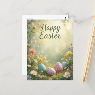 Elegante Pastel Happy Osterfest mit Blume und Eier Postkarte
