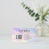 Elegante Pastel Holographic Hairstylist QR Code Visitenkarte (Stehend Vorderseite)