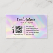 Elegante Pastel Holographic Hairstylist QR Code Visitenkarte (Vorderseite)