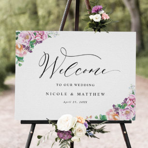Elegante Pastel Joyful Floral Wedding Welcome Sign Poster