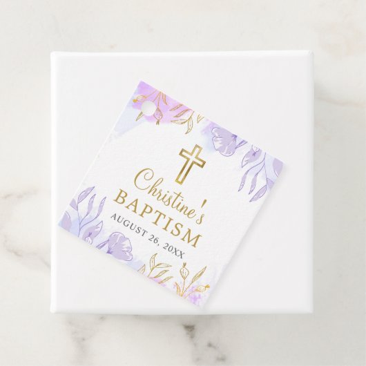 Elegante Pastel Lila Gold Floral Girl Taufe Geschenkanhänger (Beispiel)