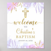Elegante Pastel Lila Gold Floral Taufe Willkommen Poster (Vorne)