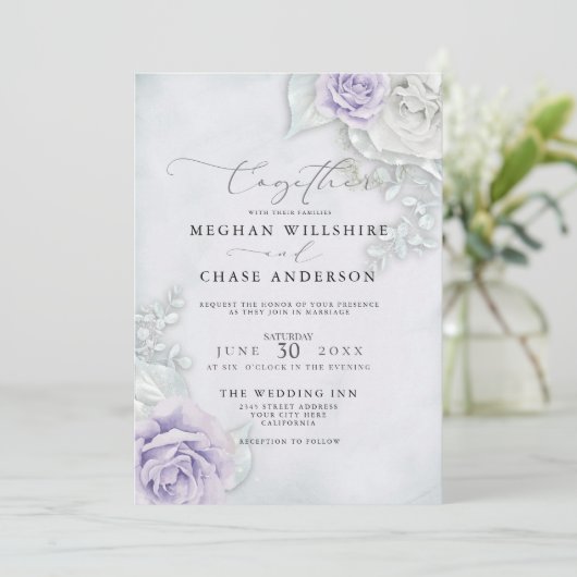 Elegante Pastel Lilac Rose Einladung (Stehend Vorderseite)