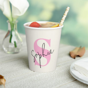 Elegante Pastel Monogram Personalisiert Paper Cups Pappbecher