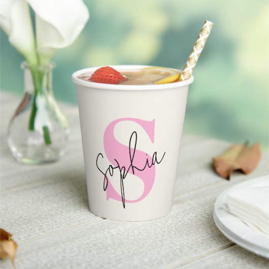 Elegante Pastel Monogram Personalisiert Paper Cups Pappbecher (In Situ)