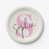 Elegante Pastel Monogram Personalisiert Paper Tell Pappteller (Vorderseite)